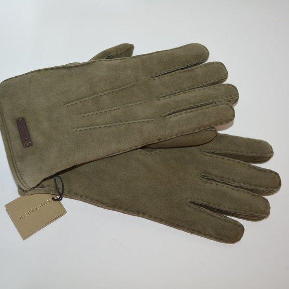 NWT BURBERRY SHEARLING LINED SUEDE GLOVES - Picture 2 of 7